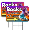 Rocks Crystals & Gems - Minerals 2 Pack Double-Sided Yard Signs 16" x 24" with Metal Stakes (Made in Texas)