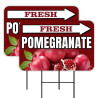 Fresh Pomegranate - Fruit Produce 2 Pack Double-Sided Yard Signs 16" x 24" with Metal Stakes (Made in Texas)