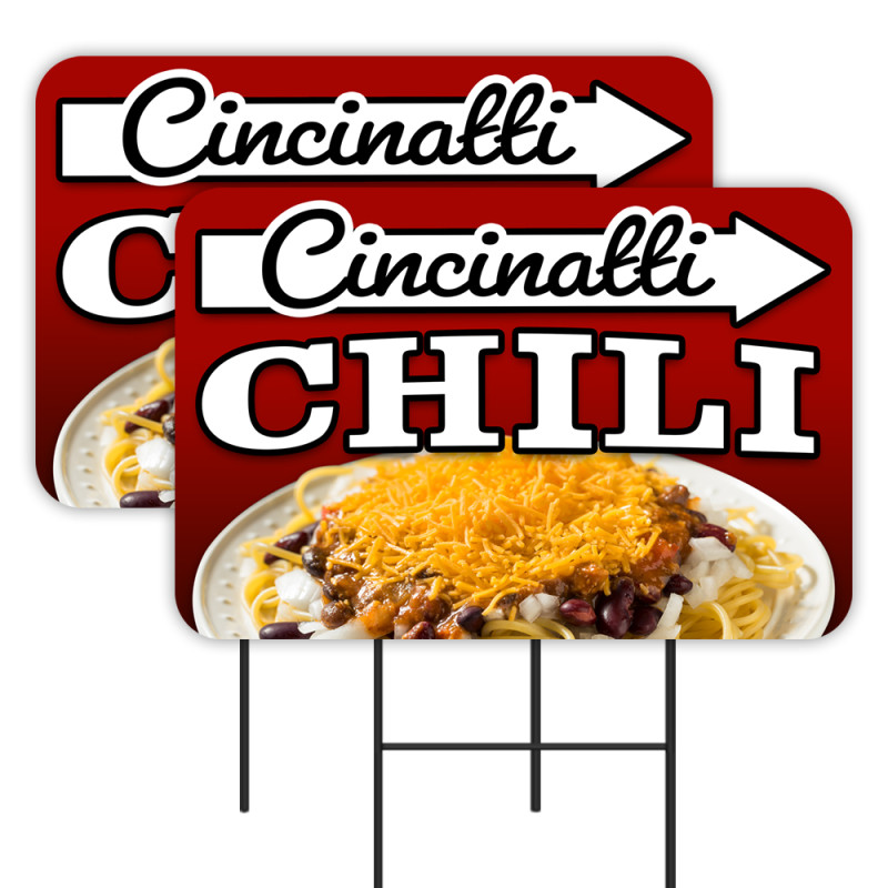 Cincinatti Chili - Food Burgers 2 Pack Double-Sided Yard Signs 16" x 24" with Metal Stakes (Made in Texas)