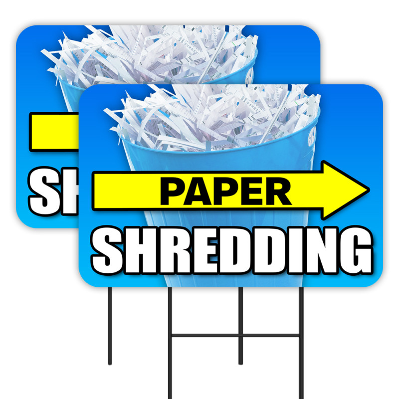Paper Shredding - Recycle 2 Pack Double-Sided Yard Signs 16" x 24" with Metal Stakes (Made in Texas)