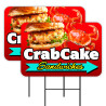Crab Cake Sandwiches - Seafood 2 Pack Double-Sided Yard Signs 16" x 24" with Metal Stakes (Made in Texas)