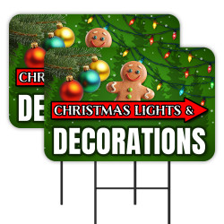 Christmas Lights & Decorations 2 Pack Double-Sided Yard Signs 16" x 24" with Metal Stakes (Made in Texas)