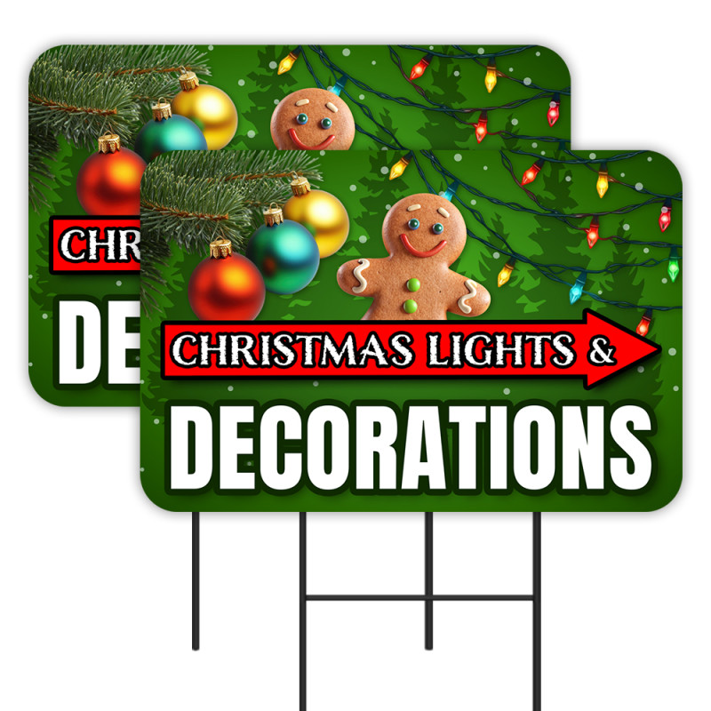 Christmas Lights & Decorations 2 Pack Double-Sided Yard Signs 16" x 24" with Metal Stakes (Made in Texas)