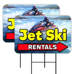Jet Ski Rentals - Boats Paddleboard Kayak 2 Pack Double-Sided Yard Signs 16" x 24" with Metal Stakes (Made in Texas)
