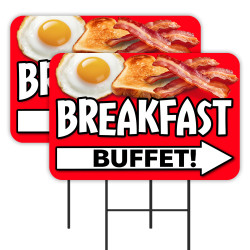 Breakfast Buffet 2 Pack Double-Sided Yard Signs 16" x 24" with Metal Stakes (Made in Texas)