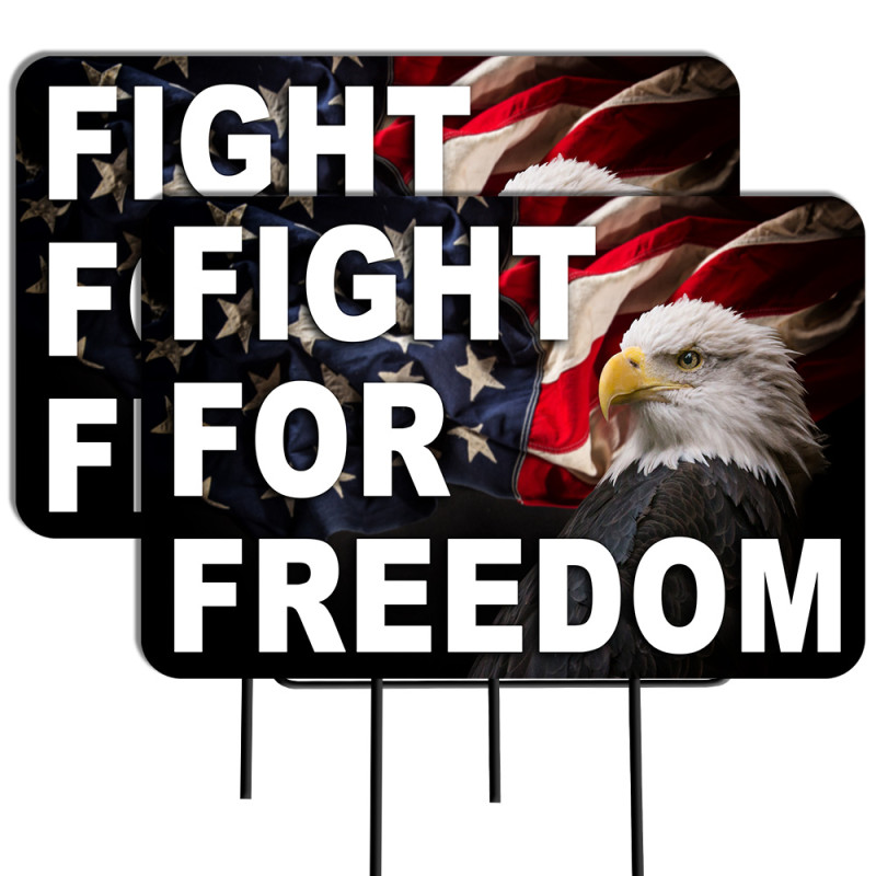 Fight For Freedom 2 Pack Double-Sided Yard Signs 16" x 24" with Metal Stakes (Made in Texas)