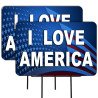 I Love America 2 Pack Double-Sided Yard Signs 16" x 24" with Metal Stakes (Made in Texas)
