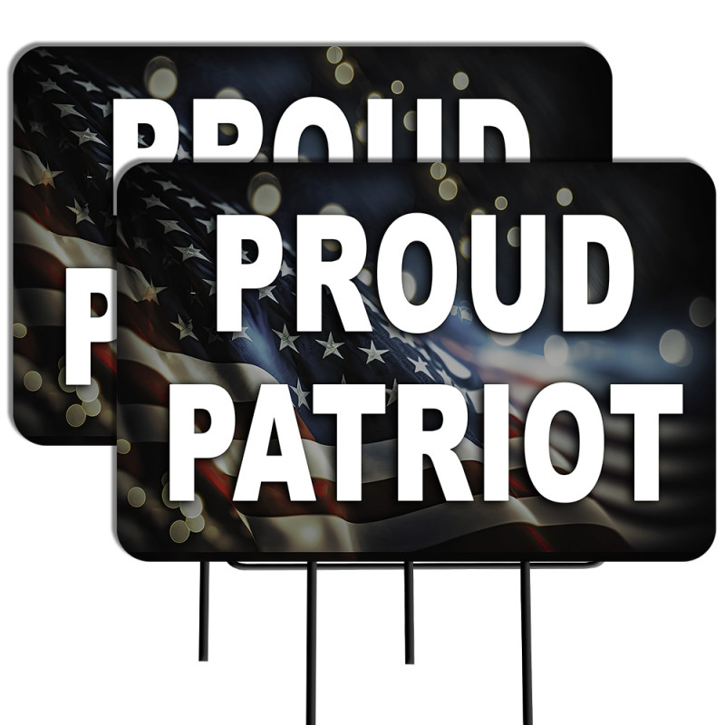 Proud Patriot 2 Pack Double-Sided Yard Signs 16" x 24" with Metal Stakes (Made in Texas)