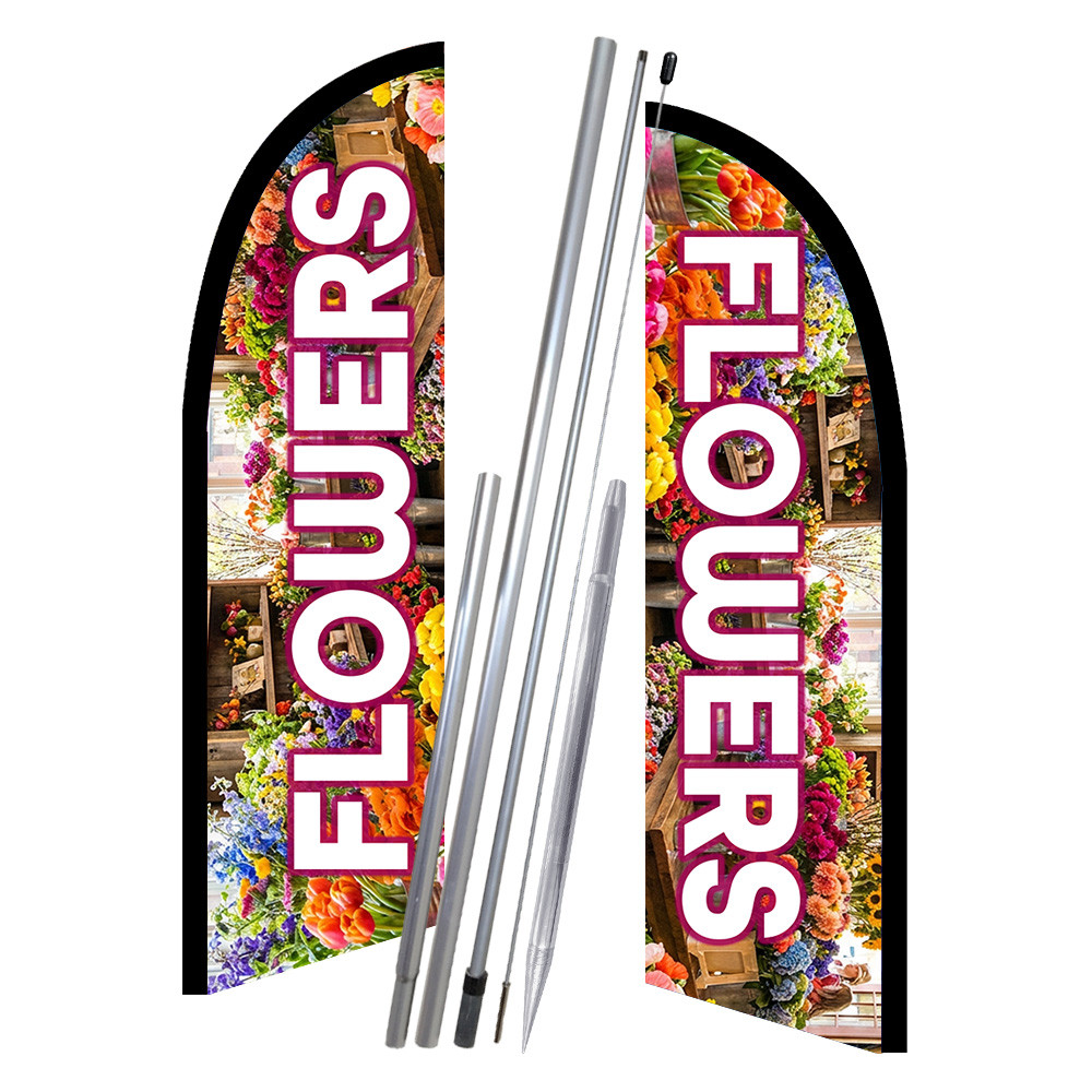 Flowers 10′ 2 Sided Feather Flag Bundle (Complete Kit) OR Optional Replacement F