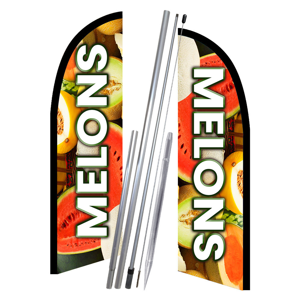 Melons 10′ 2 Sided Feather Flag Bundle (Complete Kit) OR Optional Replacement Fl
