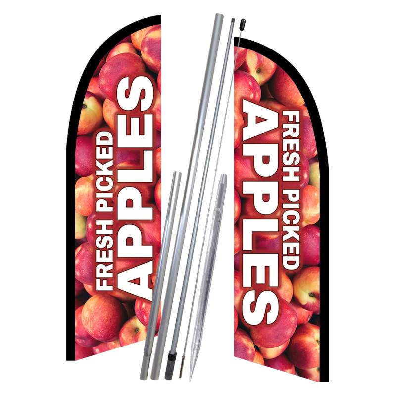 Fresh Picked Apples 10' 2 Sided Feather Flag Bundle (Complete Kit) OR Optional Replacement Flag Only