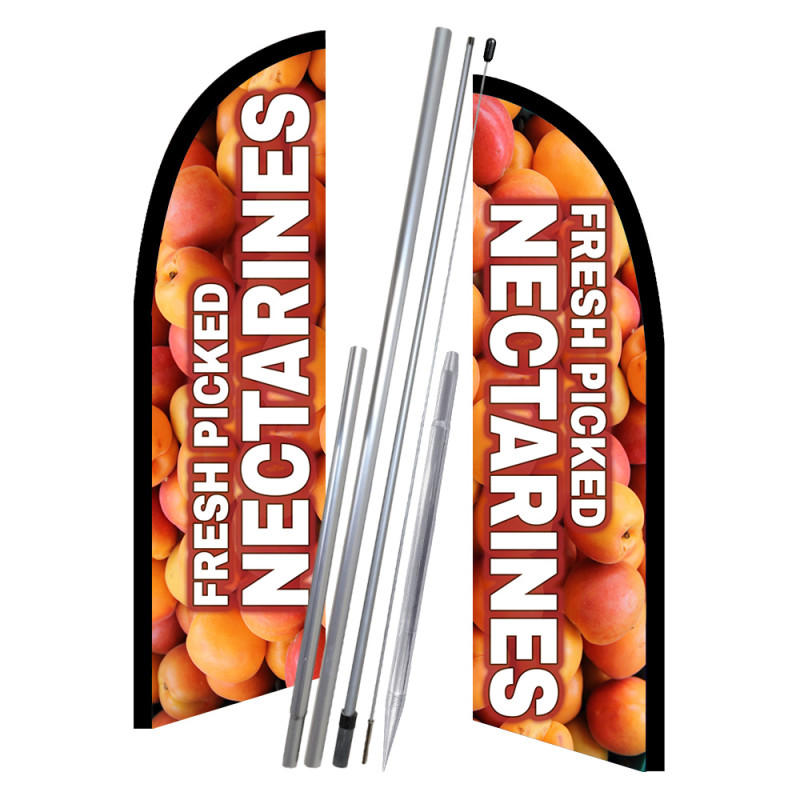 Fresh Picked Nectarines 10' 2 Sided Feather Flag Bundle (Complete Kit) OR Optional Replacement Flag Only