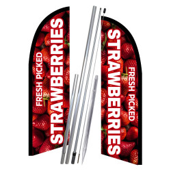 Fresh Picked Strawberries 10' 2 Sided Feather Flag Bundle (Complete Kit) OR Optional Replacement Flag Only