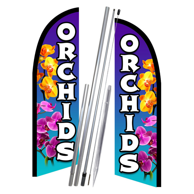 Orchids 10' 2 Sided Feather Flag Bundle (Complete Kit) OR Optional Replacement Flag Only