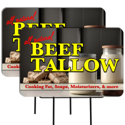 Beef Tallow 2 Pack Double-Sided Yard Signs 16" x 24" with Metal Stakes (Made in Texas)