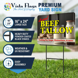 Beef Tallow 2 Pack Double-Sided Yard Signs 16" x 24" with Metal Stakes (Made in Texas)
