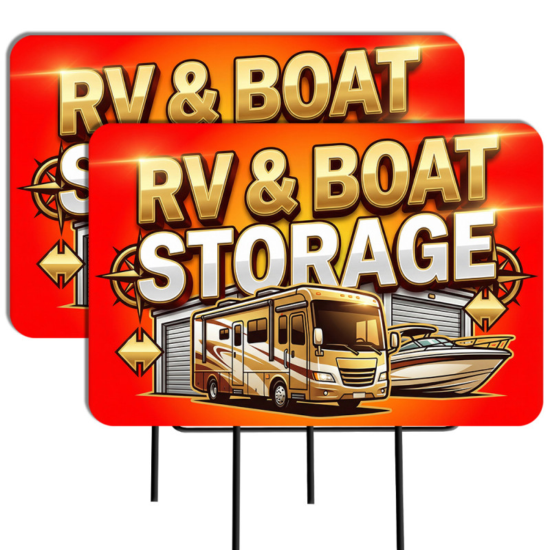 Storage RV and Boat 2 Pack Double-Sided Yard Signs 16" x 24" with Metal Stakes (Made in Texas)