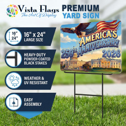 Americas 250th Anniversary 2026 2 Pack Double-Sided Yard Signs 16" x 24" with Metal Stakes (Made in Texas)