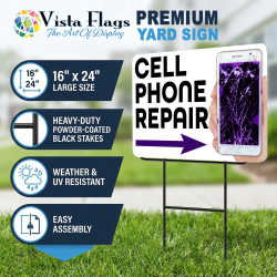 Cell Phone Repair (Arrow) 2 Pack Double-Sided Yard Signs (Made In Texas)