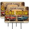 Car Show (Vintage Classic) 2 Pack Double-Sided Yard Signs 16" x 24" with Metal Stakes (Made in Texas)