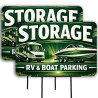 RV & Boat Storage (Greeen) 2 Pack Double-Sided Yard Signs 16" x 24" with Metal Stakes (Made in Texas)