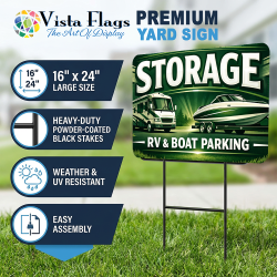 RV & Boat Storage (Greeen) 2 Pack Double-Sided Yard Signs 16" x 24" with Metal Stakes (Made in Texas)