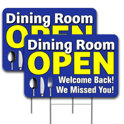 Dining Room Open 2 Pack Yard Sign 16" x 24" - Double-Sided Print, with Metal Stakes (Made in The USA) 841098169862