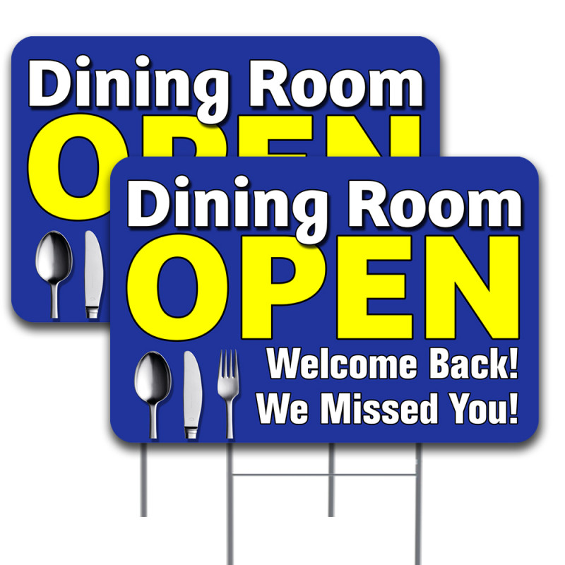 Dining Room Open 2 Pack Yard Sign 16" x 24" - Double-Sided Print, with Metal Stakes (Made in The USA) 841098169862