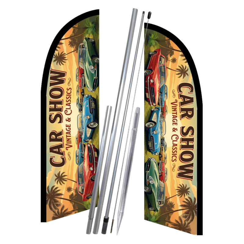 Car Show 10' 2 Sided Feather Flag Bundle (Complete Kit) OR Optional Replacement Flag Only