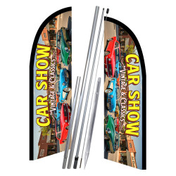 Car Show 10' 2 Sided Feather Flag Bundle (Complete Kit) OR Optional Replacement Flag Only