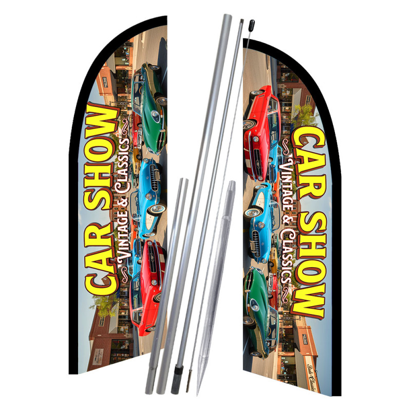 Car Show 10' 2 Sided Feather Flag Bundle (Complete Kit) OR Optional Replacement Flag Only