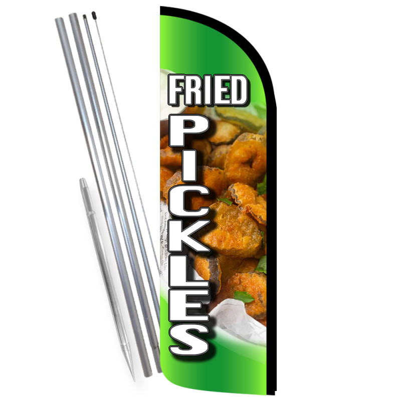 Fried Pickles Premium Windless Feather Flag Bundle (Complete Kit) OR Optional Replacement Flag Only
