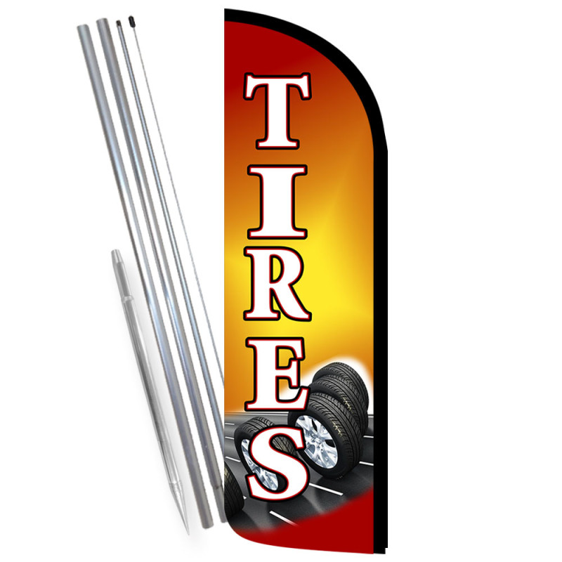 Tires Premium Windless Feather Flag Bundle (Complete Kit) OR Optional Replacement Flag Only