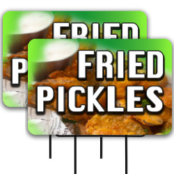 Fried Pickles 2 Pack Double-Sided Yard Signs 16" x 24" with Metal Stakes (Made in Texas)
