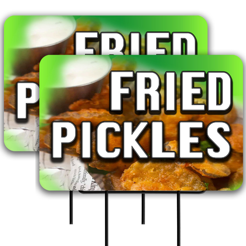 Fried Pickles 2 Pack Double-Sided Yard Signs 16" x 24" with Metal Stakes (Made in Texas)