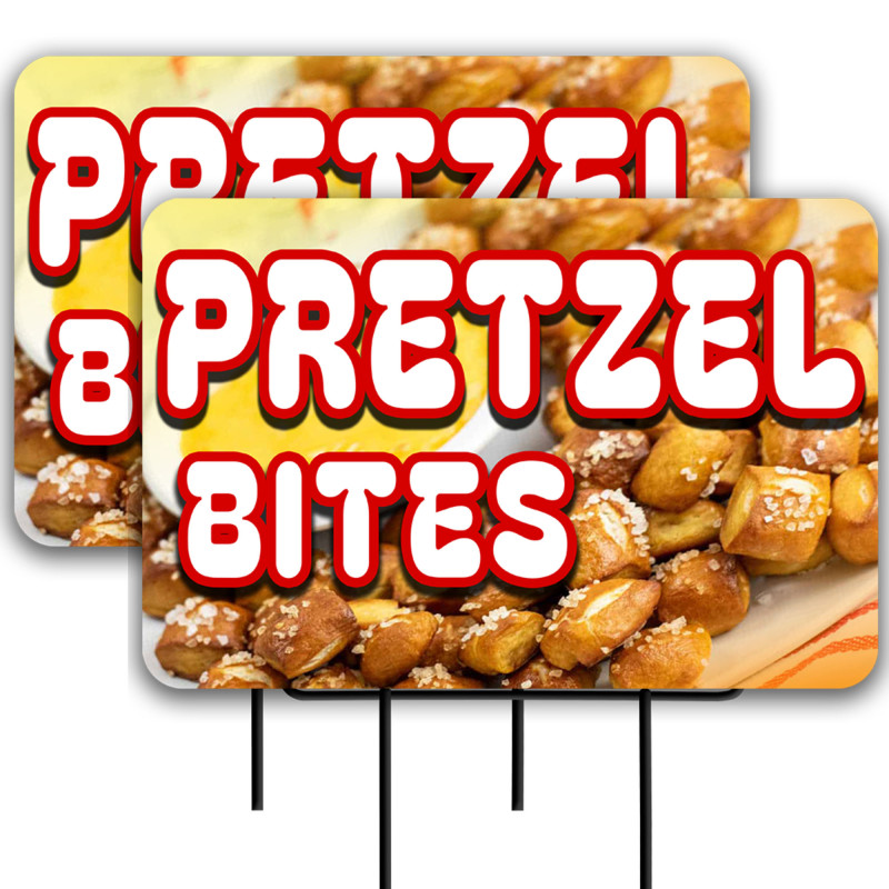 Pretzel Bites 2 Pack Double-Sided Yard Signs 16" x 24" with Metal Stakes (Made in Texas)