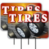 Tires 2 Pack Double-Sided Yard Signs 16" x 24" with Metal Stakes (Made in Texas)