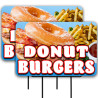 Donut Burger 2 Pack Double-Sided Yard Signs 16" x 24" with Metal Stakes (Made in Texas)
