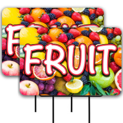 Fruit 2 Pack Double-Sided Yard Signs 16" x 24" with Metal Stakes (Made in Texas)