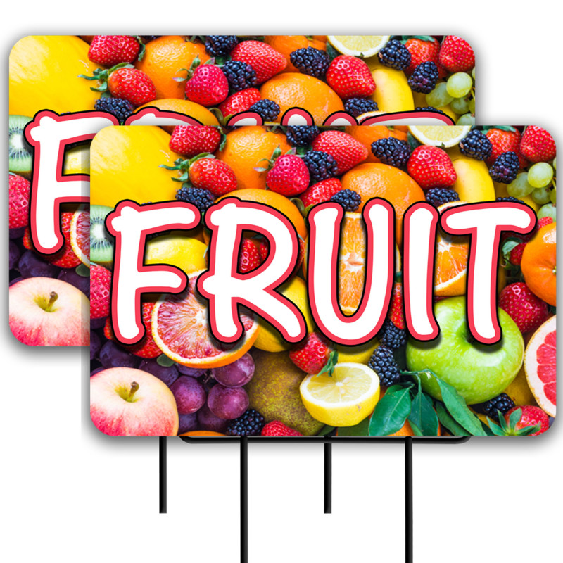 Fruit 2 Pack Double-Sided Yard Signs 16" x 24" with Metal Stakes (Made in Texas)