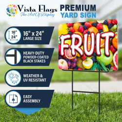 Fruit 2 Pack Double-Sided Yard Signs 16" x 24" with Metal Stakes (Made in Texas)