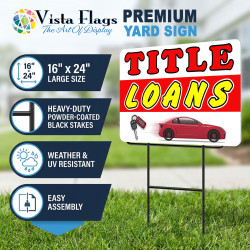 Title Loans 2 Pack Double-Sided Yard Signs 16" x 24" with Metal Stakes (Made in Texas)