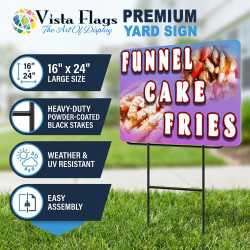Funnel Cake Fries 2 Pack Double-Sided Yard Signs 16" x 24" with Metal Stakes (Made in Texas)