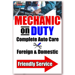 Mechanic On Duty Arrow Economy A-Frame Sign 2 Feet Wide by 3 Feet Tall