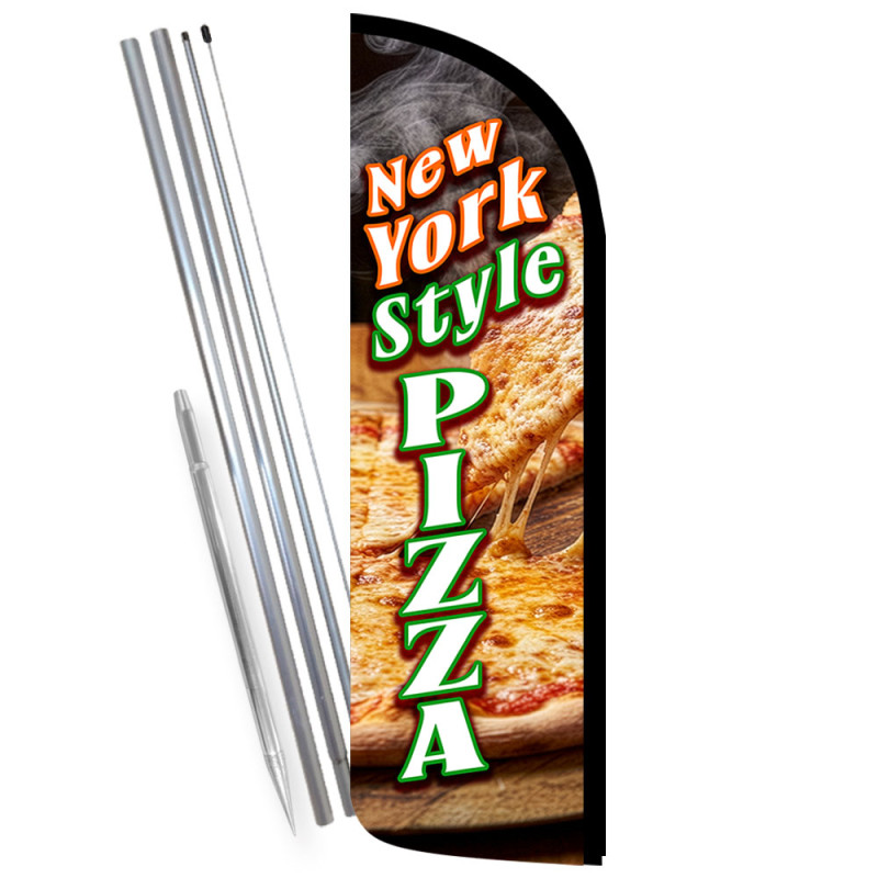New York Pizza Premium Windless Feather Flag Bundle (Complete Kit) OR Optional Replacement Flag Only