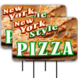 New York Pizza 2 Pack Double-Sided Yard Signs 16" x 24" with Metal Stakes (Made in Texas)