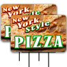 New York Pizza 2 Pack Double-Sided Yard Signs 16" x 24" with Metal Stakes (Made in Texas)