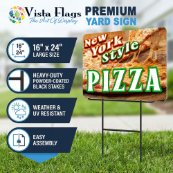 New York Pizza 2 Pack Double-Sided Yard Signs 16" x 24" with Metal Stakes (Made in Texas)