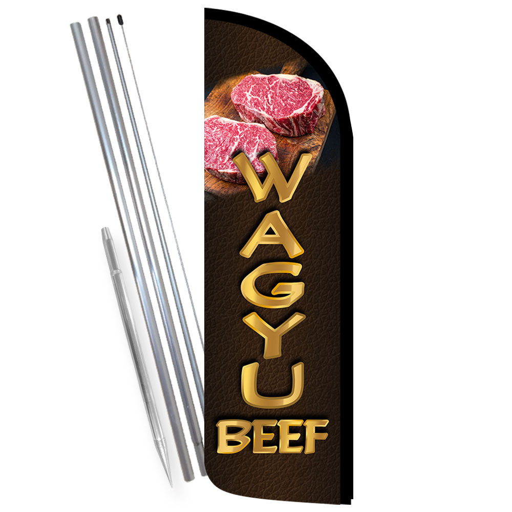 Wagyu Beef Premium Windless Feather Flag Bundle (Complete Kit) OR Optional Repla