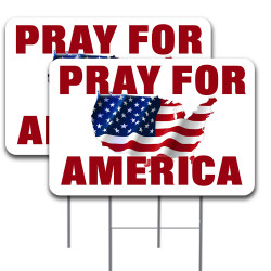 2 Pack Pray for America Yard Sign 16" x 24" - Double-Sided Print, with Metal Stakes (Made in The USA) 841098170264